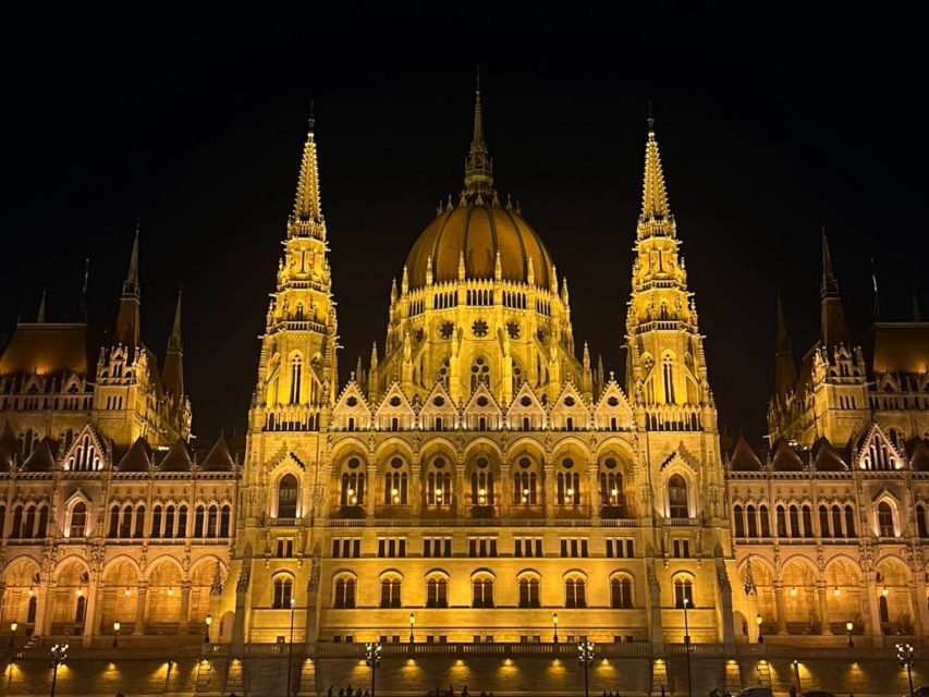 The Hungarian Parliament floodlit above the Danube